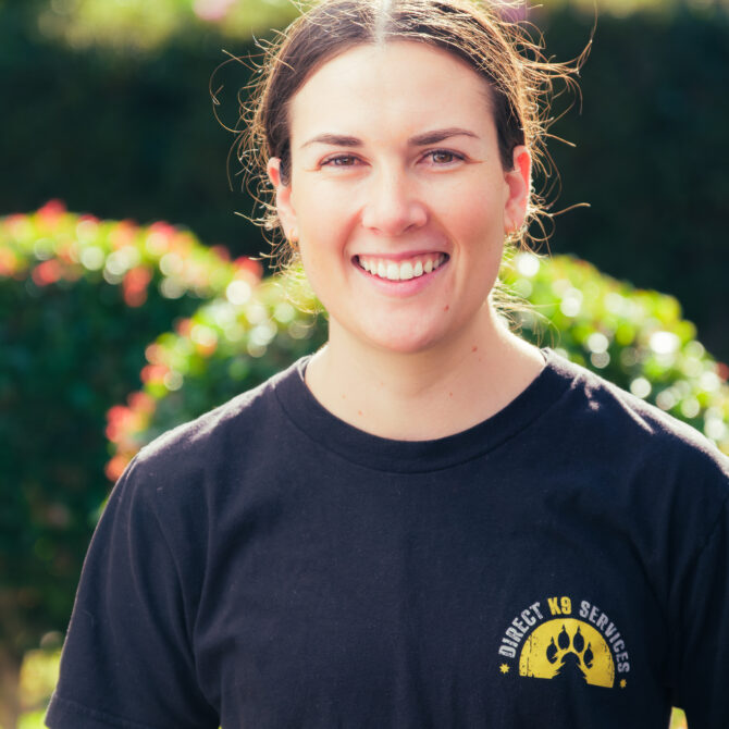 Professional dog trainer Grace. Grace is a foundation member of the Direct K9 team and she provides specialist training in behaviour and puppy development