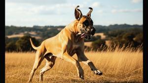 A majestic Great Dane running in a field. Should you get a Great Dane?